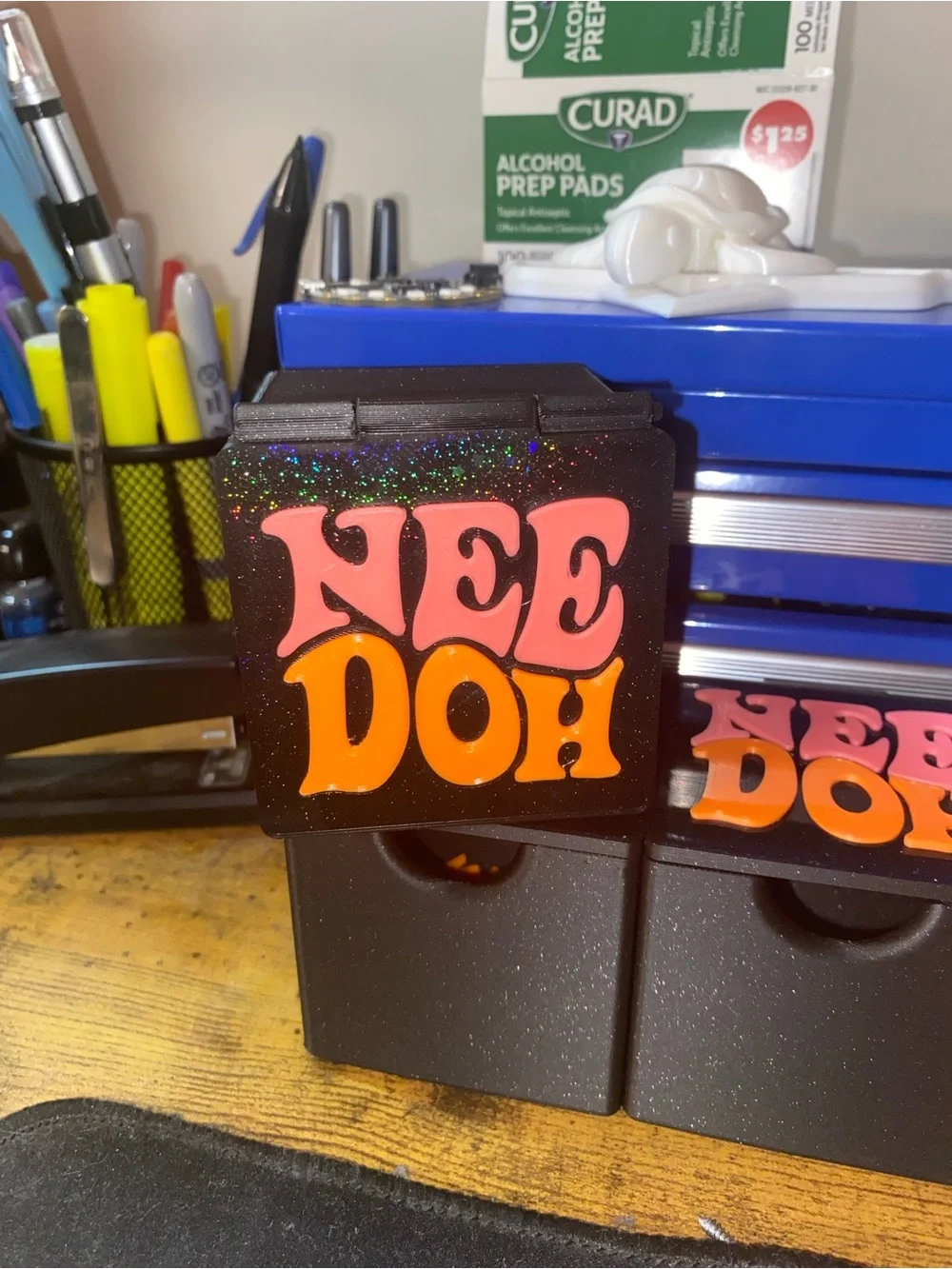 NeeDoh Case Storage Box -Black with Pink & Orange Lettering 3D Printed